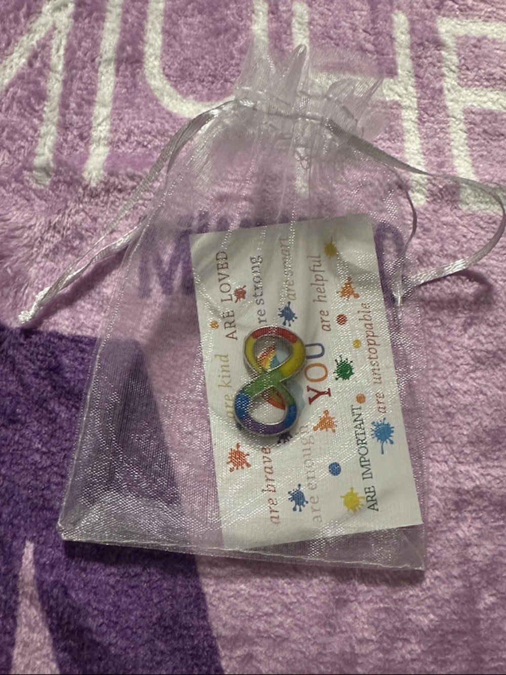 Rainbow Infinity Enamel Pin with Positive Affirmation Card in a sheer bag - Picture 3 of 6